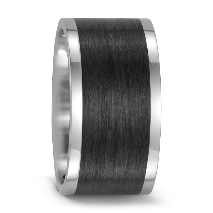 Titanium and black carbon fibre wedding ring band for men in 8mm polished finish d shape