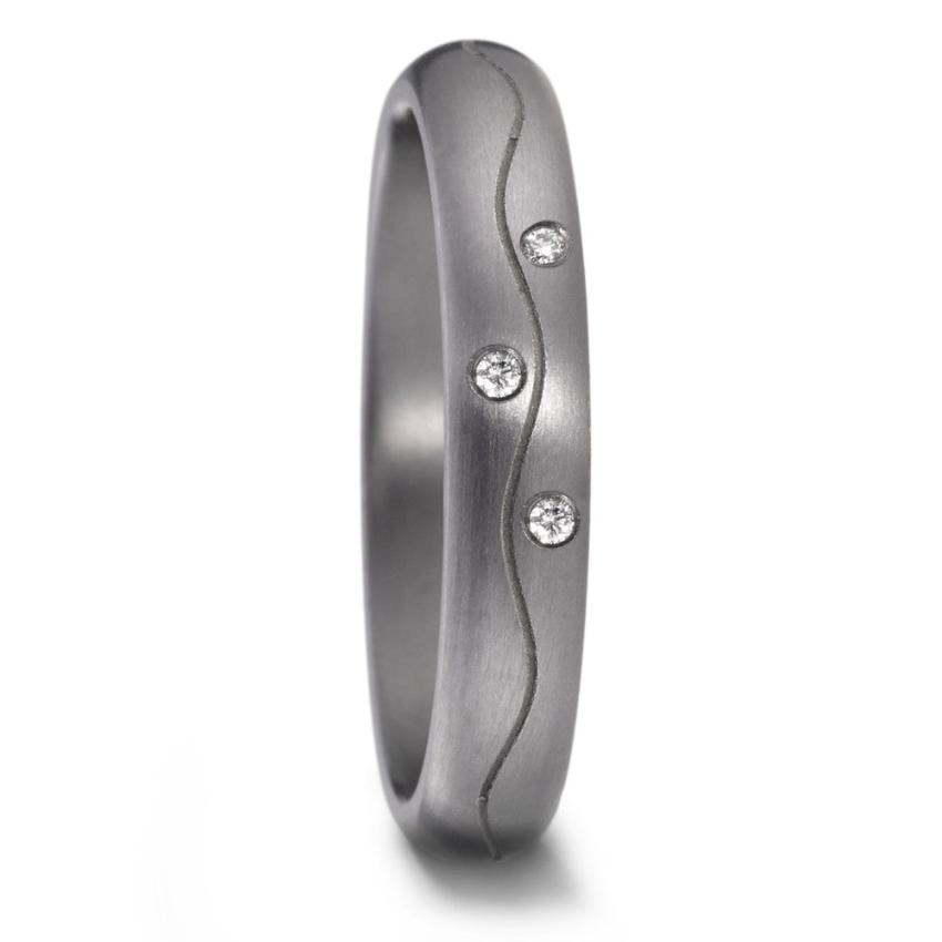 TANTALUM WAVE & Diamond  Wedding Ring, Ultra comfort fit. Alternative metal, unique wedding ring