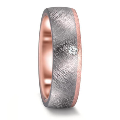 Tantalum, Diamond & 14K Rose Gold Wedding Ring Band