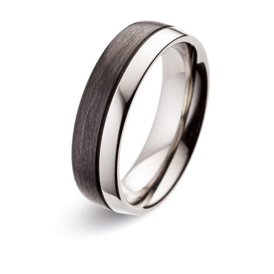  polished Titanium wedding ring band with black brushed carbon fibre. 7mm wide uk