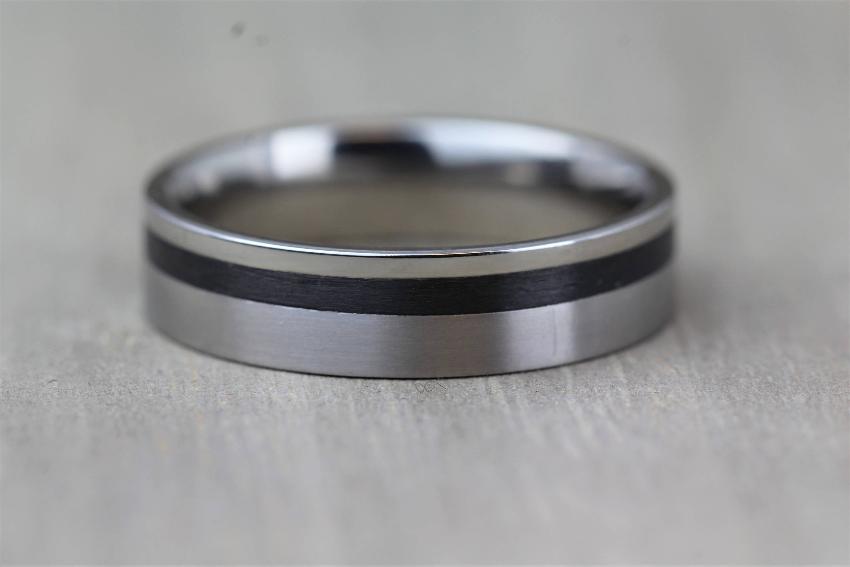 The Imperial - Carbon Fibre & Titanium Ring - Matte and polished finish wedding band - Alternative metal wedding ring 