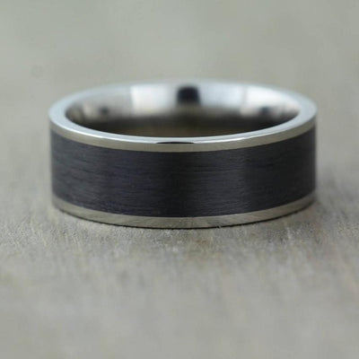 Titanium and black carbon fibre wedding ring band for men in 8mm polished finish d shape