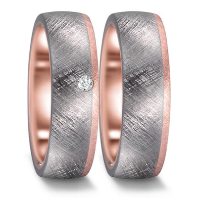 Tantalum, Diamond & 14K Rose Gold wedding Ring Set 